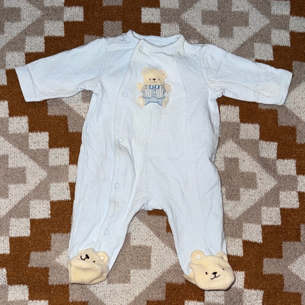 Little Me White Bear Footie One Piece